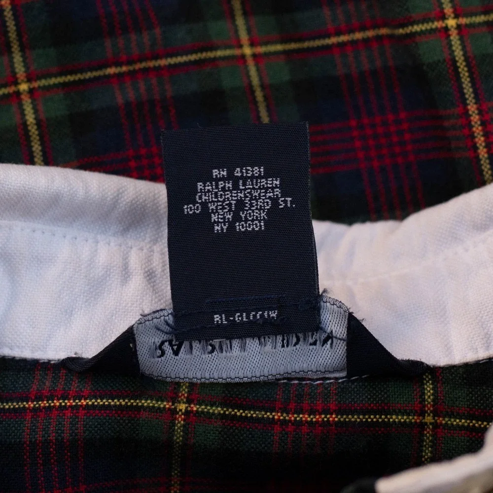 Ralph Lauren Shirt Dress Toddler 2T Tartan Plaid Peter Pan Collar Cinched Preppy